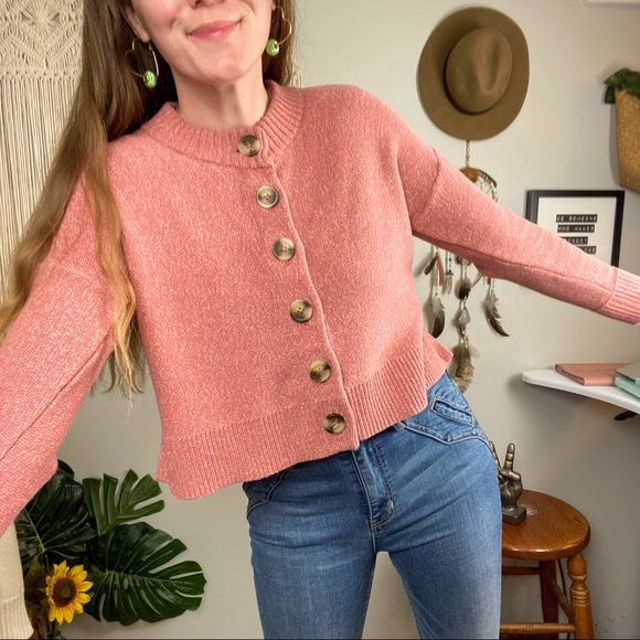 Madewell Sweaters - Madewell Broadway Button Sweater Cardigan Marled Rose Size XS